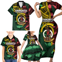 Personalised Vanuatu Independence Day Family Matching Short Sleeve Bodycon Dress and Hawaiian Shirt Boar Tusk Warrior Tribal Floral Patterns DT05 - Polynesian Pride