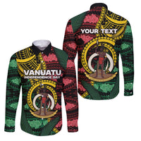 Personalised Vanuatu Independence Day Family Matching Tank Maxi Dress and Hawaiian Shirt Boar Tusk Warrior Tribal Floral Patterns DT05 Dad's Shirt - Long Sleeve Multicolor - Polynesian Pride