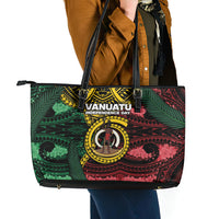 Vanuatu Independence Day Leather Tote Bag Boar Tusk Warrior Tribal Floral Patterns DT05 - Polynesian Pride