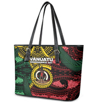 Vanuatu Independence Day Leather Tote Bag Boar Tusk Warrior Tribal Floral Patterns DT05 - Polynesian Pride
