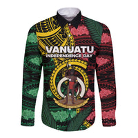 Personalised Vanuatu Independence Day Long Sleeve Button Shirt Boar Tusk Warrior Tribal Floral Patterns DT05 Unisex Multicolor - Polynesian Pride