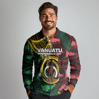 Personalised Vanuatu Independence Day Long Sleeve Polo Shirt Boar Tusk Warrior Tribal Floral Patterns DT05 - Polynesian Pride