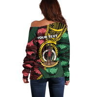 Personalised Vanuatu Independence Day Off Shoulder Sweater Boar Tusk Warrior Tribal Floral Patterns DT05 - Polynesian Pride