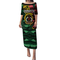 Personalised Vanuatu Independence Day Puletasi Boar Tusk Warrior Tribal Floral Patterns DT05 Long Dress Multicolor - Polynesian Pride