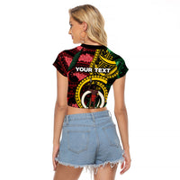 Personalised Vanuatu Independence Day Raglan Cropped T Shirt Boar Tusk Warrior Tribal Floral Patterns DT05 - Polynesian Pride