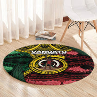 Vanuatu Independence Day Round Carpet Boar Tusk Warrior Tribal Floral Patterns DT05 - Polynesian Pride