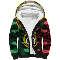 Personalised Vanuatu Independence Day Sherpa Hoodie Boar Tusk Warrior Tribal Floral Patterns DT05 Unisex Multicolor - Polynesian Pride