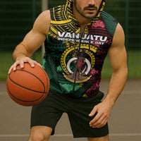 Personalised Vanuatu Independence Day Sleeveless Zip Hoodie Boar Tusk Warrior Tribal Floral Patterns DT05 - Polynesian Pride