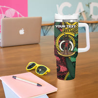 Personalised Vanuatu Independence Day Tumbler With Handle Boar Tusk Warrior Tribal Floral Patterns DT05 - Polynesian Pride