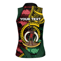 Personalised Vanuatu Independence Day Women Sleeveless Polo Shirt Boar Tusk Warrior Tribal Floral Patterns DT05 - Polynesian Pride
