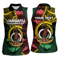 Personalised Vanuatu Independence Day Women Sleeveless Polo Shirt Boar Tusk Warrior Tribal Floral Patterns DT05 - Polynesian Pride