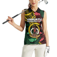 Personalised Vanuatu Independence Day Women Sleeveless Polo Shirt Boar Tusk Warrior Tribal Floral Patterns DT05 - Polynesian Pride