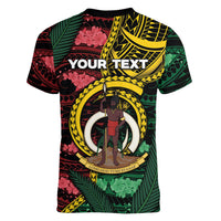 Personalised Vanuatu Independence Day Women V-Neck T-Shirt Boar Tusk Warrior Tribal Floral Patterns DT05 - Polynesian Pride