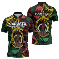 Personalised Vanuatu Independence Day Zipper Polo Shirt Boar Tusk Warrior Tribal Floral Patterns DT05 - Polynesian Pride