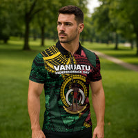 Personalised Vanuatu Independence Day Zipper Polo Shirt Boar Tusk Warrior Tribal Floral Patterns DT05 - Polynesian Pride