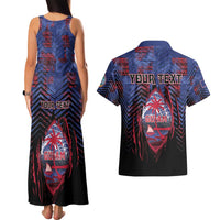 Personalised Guam Couples Matching Tank Maxi Dress and Hawaiian Shirt Chamorro Seal Tribal Scratch Design - Polynesian Pride