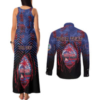 Personalised Guam Couples Matching Tank Maxi Dress and Long Sleeve Button Shirt Chamorro Seal Tribal Scratch Design - Polynesian Pride