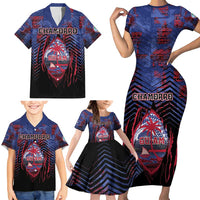 Personalised Guam Family Matching Short Sleeve Bodycon Dress and Hawaiian Shirt Chamorro Seal Tribal Scratch Design - Polynesian Pride