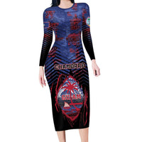 Personalised Guam Long Sleeve Bodycon Dress Chamorro Seal Tribal Scratch Design - Polynesian Pride