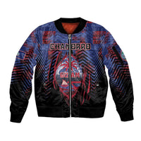 Personalised Guam Sleeve Zip Bomber Jacket Chamorro Seal Tribal Scratch Design - Polynesian Pride