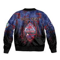 Personalised Guam Sleeve Zip Bomber Jacket Chamorro Seal Tribal Scratch Design - Polynesian Pride