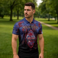 Personalised Guam Zipper Polo Shirt Chamorro Seal Tribal Scratch Design DT05 - Polynesian Pride