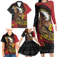 Personalised Papua New Guinea Language Week Family Matching Long Sleeve Bodycon Dress and Hawaiian Shirt Bird Of Paradise Tribal Floral Pattern DT05 - Polynesian Pride