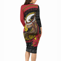 Personalised Papua New Guinea Language Week Long Sleeve Bodycon Dress Bird Of Paradise Tribal Floral Pattern DT05 - Polynesian Pride
