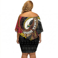 Personalised Papua New Guinea Language Week Off Shoulder Short Dress Bird Of Paradise Tribal Floral Pattern DT05 - Polynesian Pride