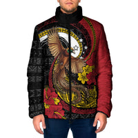 Personalised Papua New Guinea Language Week Padded Jacket Bird Of Paradise Tribal Floral Pattern DT05 Men Black - Polynesian Pride