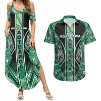 Aotearoa Ngati Awa Couples Matching Summer Maxi Dress and Hawaiian Shirt Maori Tribal Green Marble Paua Shell Pattern DT05 Green - Polynesian Pride