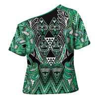 Aotearoa Ngati Awa Cross Shoulder Shirt Maori Tribal Green Marble Paua Shell Pattern DT05 - Polynesian Pride