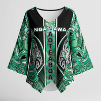 Aotearoa Ngati Awa Kimono Sleeve Blouse Maori Tribal Green Marble Paua Shell Pattern DT05 Female Green - Polynesian Pride