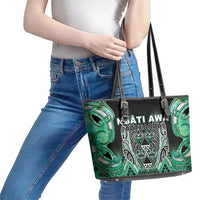 Aotearoa Ngati Awa Leather Tote Bag Maori Tribal Green Marble Paua Shell Pattern DT05 - Polynesian Pride