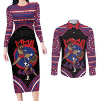 Personalised Samoa Mixed Martial Arts Couples Matching Long Sleeve Bodycon Dress and Long Sleeve Button Shirt Flying Knee Of Samoan DT05 Black - Polynesian Pride