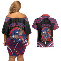 Personalised Samoa Mixed Martial Arts Couples Matching Off Shoulder Short Dress and Hawaiian Shirt Flying Knee Of Samoan DT05 - Polynesian Pride