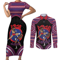 Personalised Samoa Mixed Martial Arts Couples Matching Short Sleeve Bodycon Dress and Long Sleeve Button Shirt Flying Knee Of Samoan - Polynesian Pride