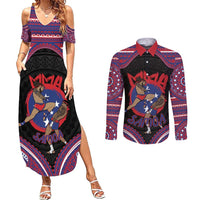 Personalised Samoa Mixed Martial Arts Couples Matching Summer Maxi Dress and Long Sleeve Button Shirt Flying Knee Of Samoan - Polynesian Pride