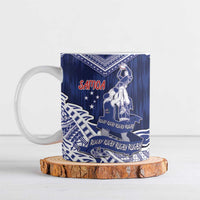 Personalised Samoa Rugby Ceramic Mug Pacific Warrior Glory DT05 Navy - Polynesian Pride