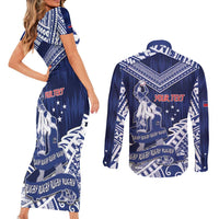 Personalised Samoa Rugby Couples Matching Short Sleeve Bodycon Dress and Long Sleeve Button Shirt Pacific Warrior Glory DT05 - Polynesian Pride