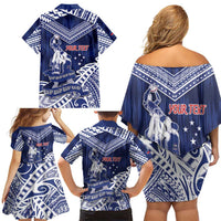 Personalised Samoa Rugby Family Matching Off Shoulder Short Dress and Hawaiian Shirt Pacific Warrior Glory DT05 - Polynesian Pride