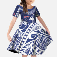 Personalised Samoa Rugby Family Matching Short Sleeve Bodycon Dress and Hawaiian Shirt Pacific Warrior Glory DT05 Daughter's Dress Navy - Polynesian Pride
