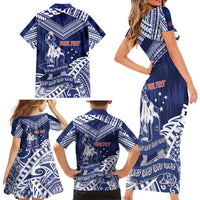 Personalised Samoa Rugby Family Matching Short Sleeve Bodycon Dress and Hawaiian Shirt Pacific Warrior Glory DT05 - Polynesian Pride