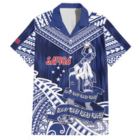 Personalised Samoa Rugby Family Matching Short Sleeve Bodycon Dress and Hawaiian Shirt Pacific Warrior Glory DT05 Dad's Shirt - Short Sleeve Navy - Polynesian Pride