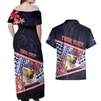 Personalized American Samoa Couples Matching Off Shoulder Maxi Dress and Hawaiian Shirt Bald Eagle With Polynesian Pattern - Polynesian Pride