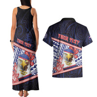 Personalized American Samoa Couples Matching Tank Maxi Dress and Hawaiian Shirt Bald Eagle With Polynesian Pattern - Polynesian Pride