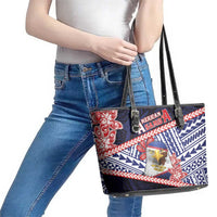 American Samoa Leather Tote Bag Bald Eagle With Polynesian Pattern - Polynesian Pride