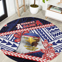 American Samoa Round Carpet Bald Eagle With Polynesian Pattern - Polynesian Pride