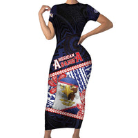 Personalized American Samoa Short Sleeve Bodycon Dress Bald Eagle With Polynesian Pattern - Polynesian Pride