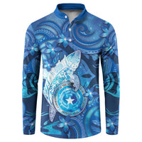 Personalised Northern Mariana Islands Button Sweatshirt Galaxy Polynesian Shark Tattoo - Polynesian Pride